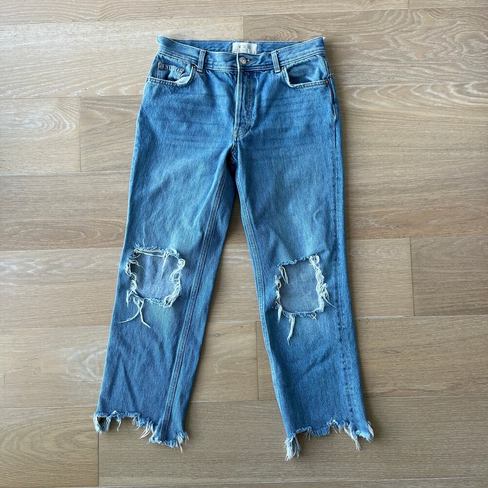 We The Free People Women's Maggie Mid-Rise Straight Leg Jeans 27 Distressed